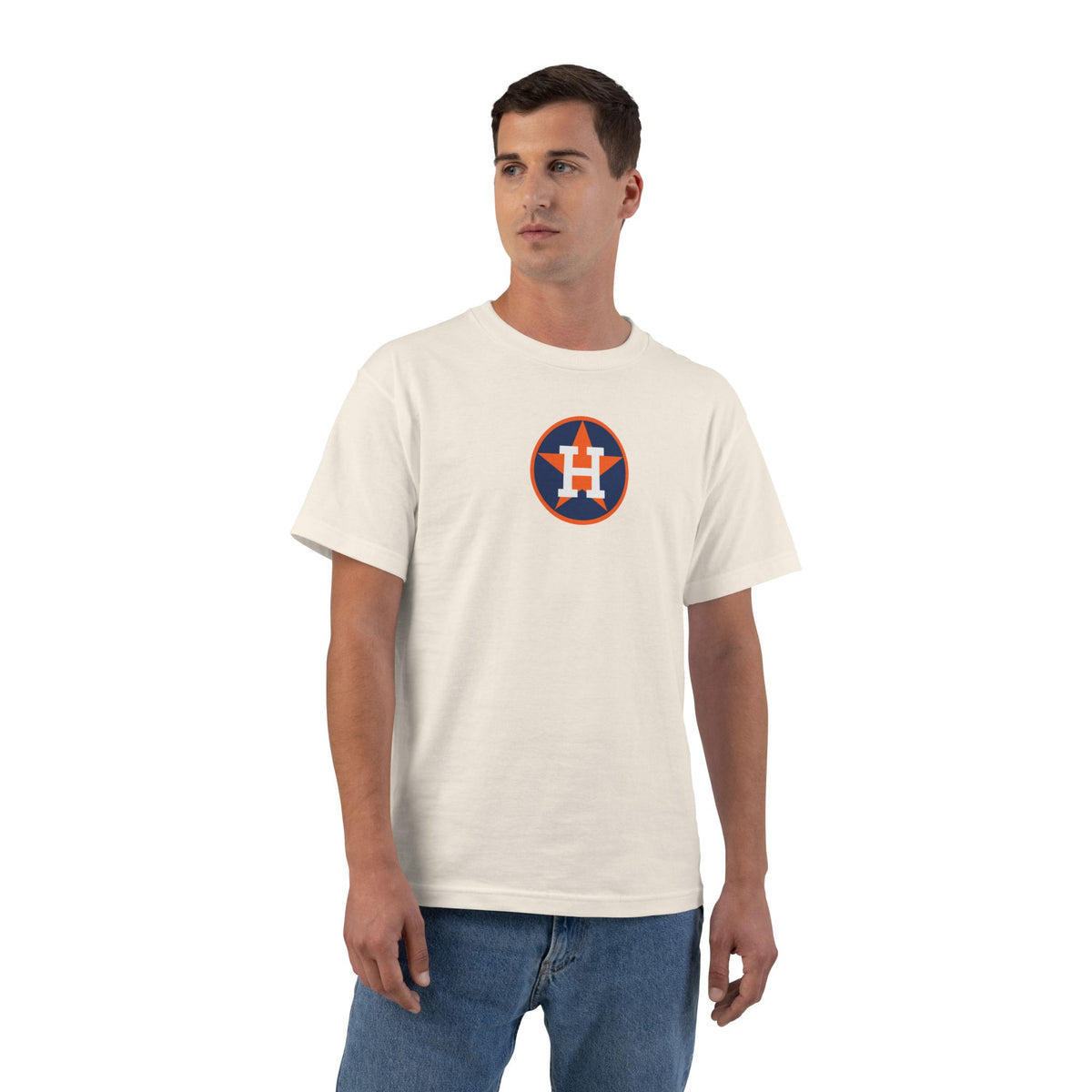 Houston Baseball Heavyweight Tee — Natural, Navy, Orange & White