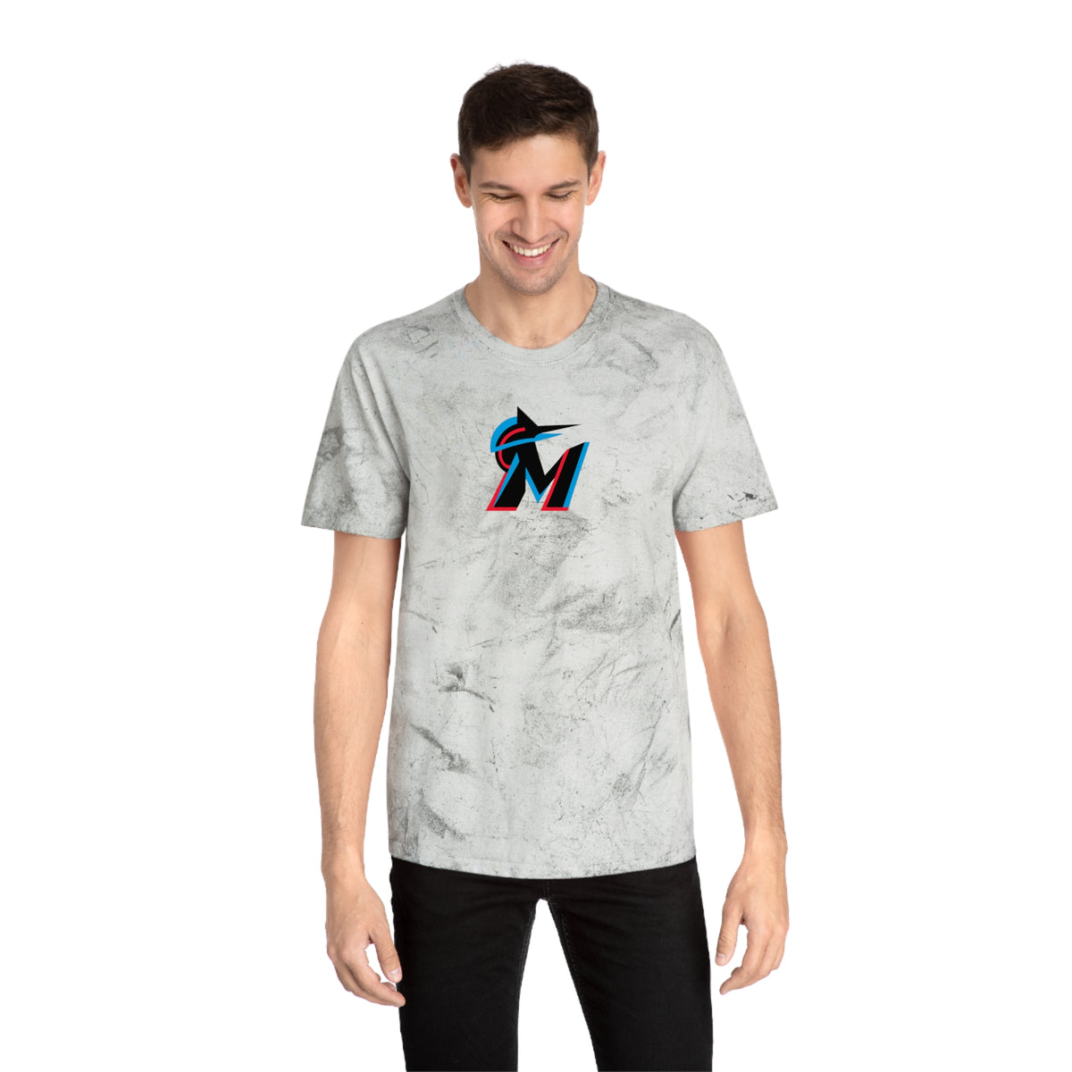 Miami Baseball Tie-Dye Tee — Smoke, Black, Aqua & Red