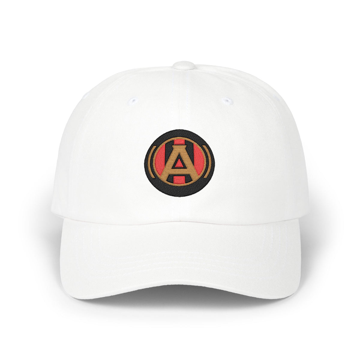 Atlanta Soccer Dad Cap — Embroidered, Black, Old Gold & Red