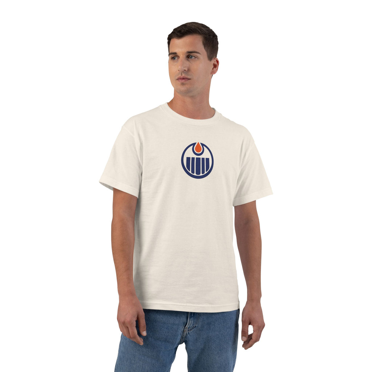 Edmonton Hockey Heavyweight Tee — Natural, Navy & Orange
