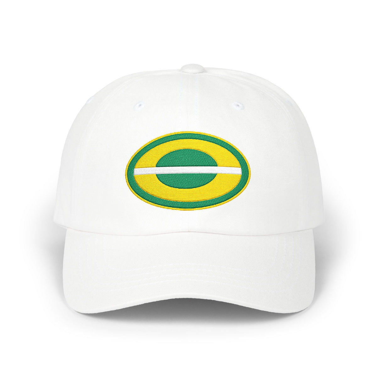 Green Bay Football Dad Cap — Embroidered, Gold, Kelly Green & White
