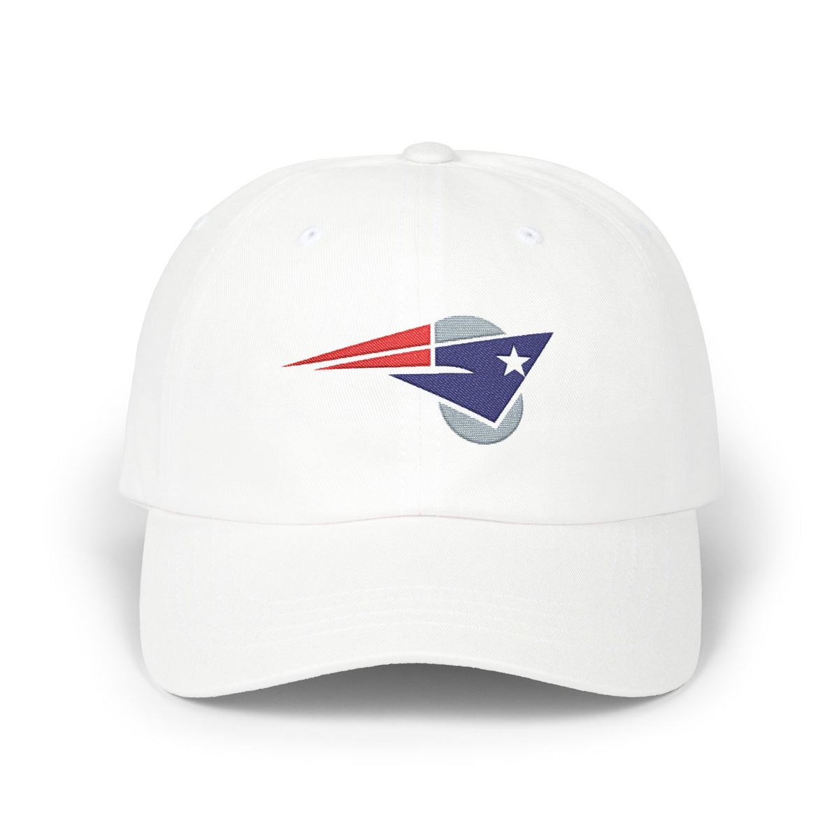 New England Football Dad Cap — Embroidered, Navy, Grey & Red