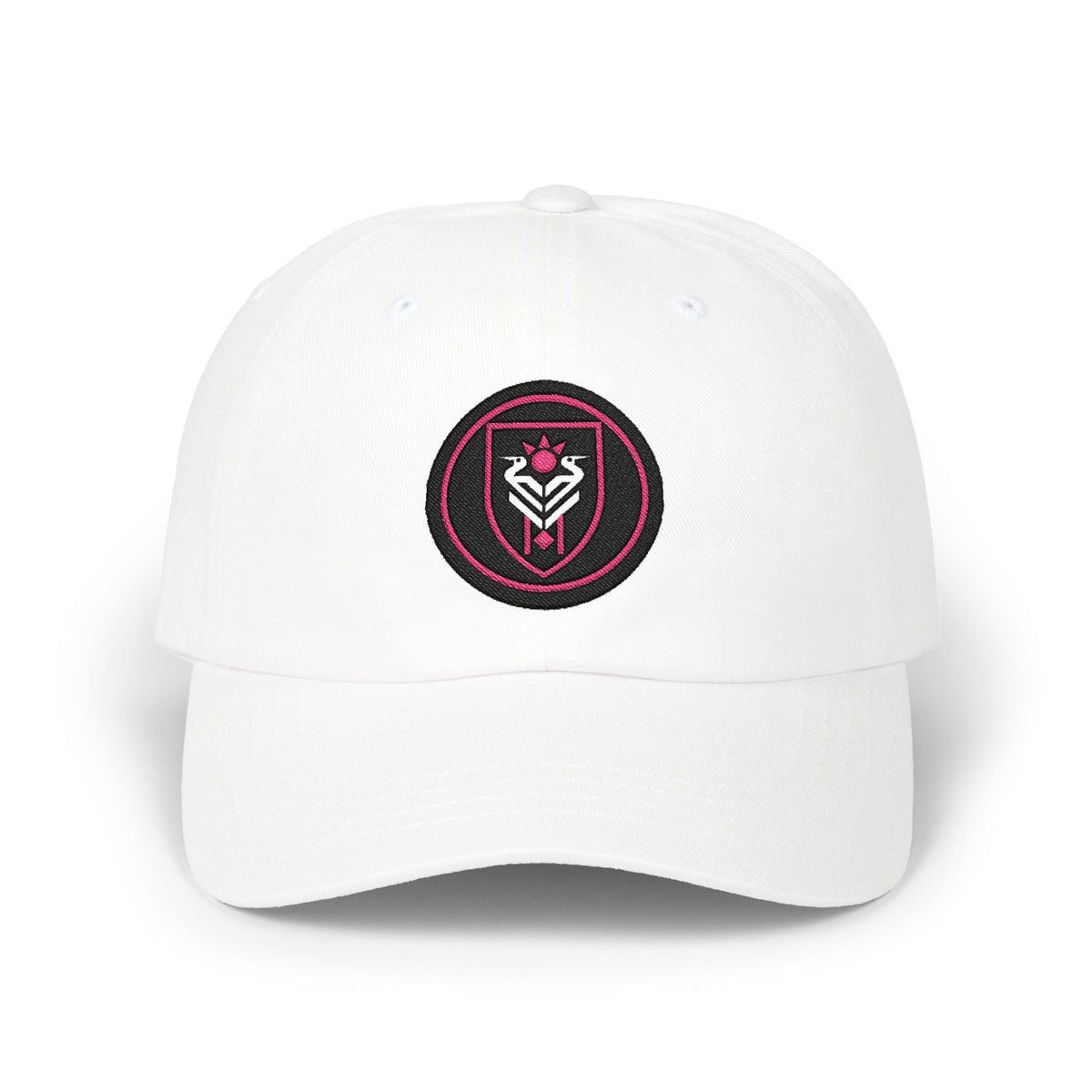 Miami Soccer Dad Cap — Embroidered, Black & Flamingo
