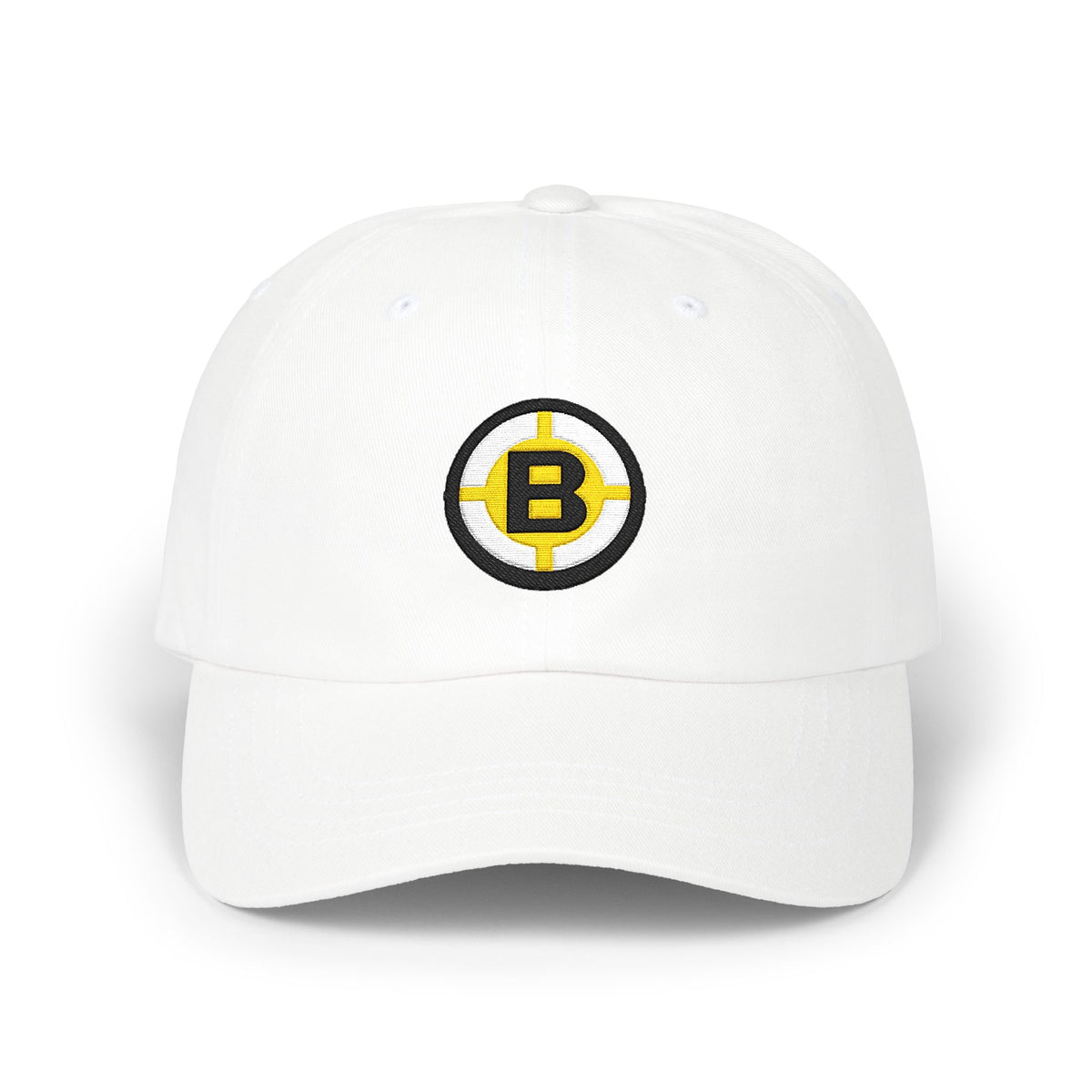 Boston Hockey Dad Cap — Embroidered, Black, White & Gold