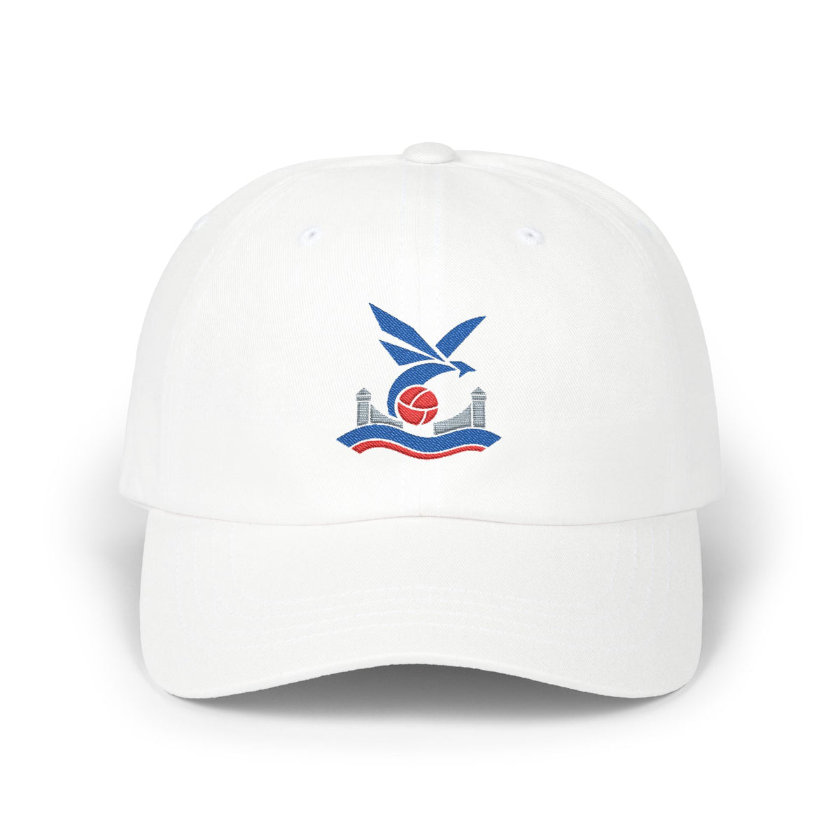 London Soccer Dad Cap — Embroidered, Royal, Red & Grey