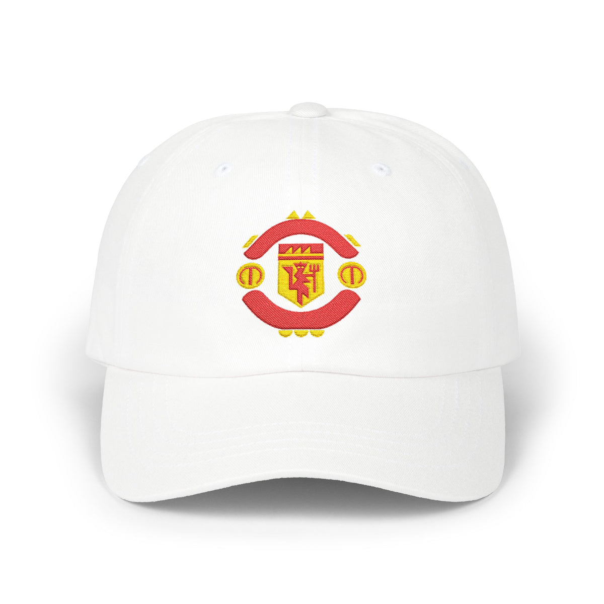 Manchester Soccer Dad Cap — Embroidered, Red, Gold & Orange