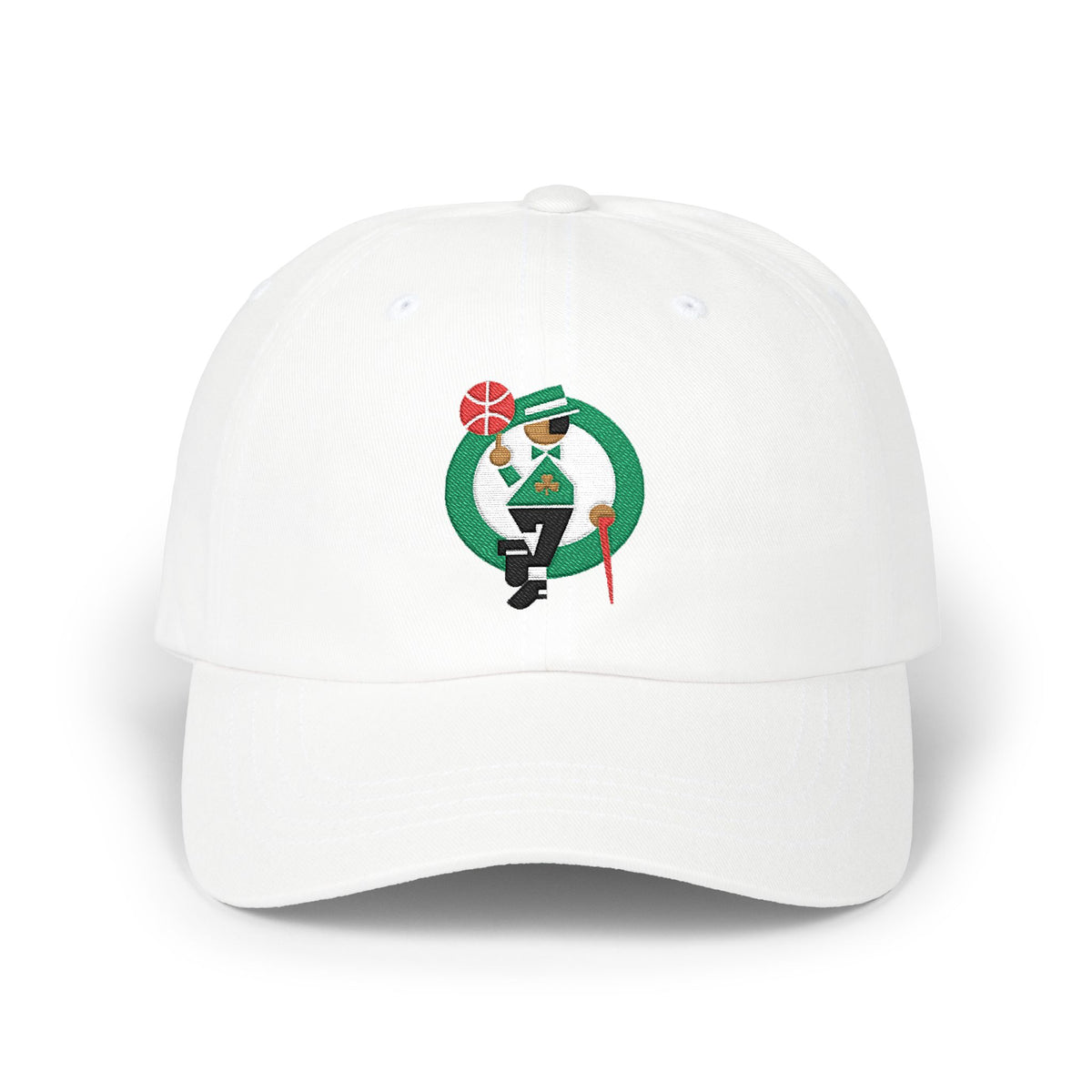 Boston Basketball Dad Cap — Embroidered, Kelly Green, White & Black