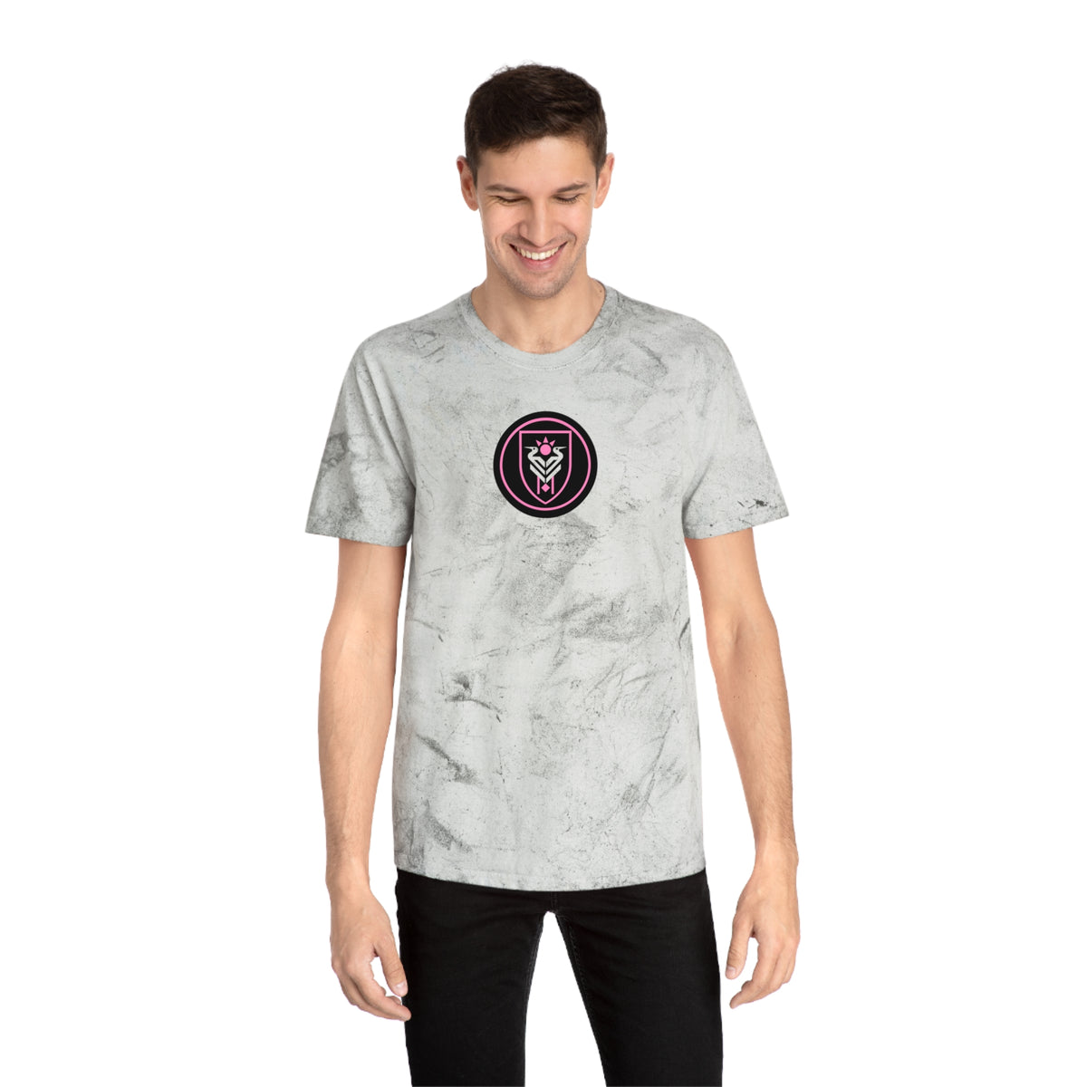 Miami Soccer Tie-Dye Tee — Smoke, Black & Flamingo