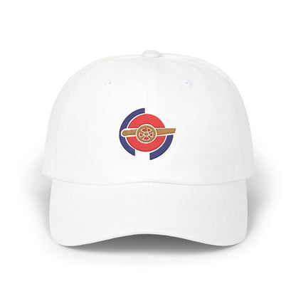 London Soccer Dad Cap — Embroidered, Red, Navy & Old Gold