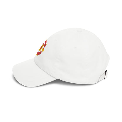 Manchester Soccer Dad Cap — Embroidered, Red, Gold & Orange