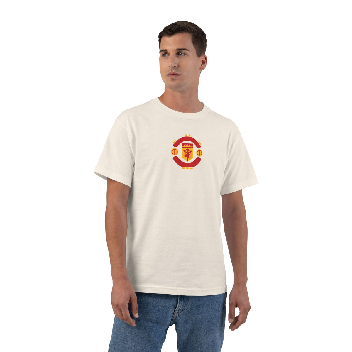 Manchester Soccer Heavyweight Tee — Natural, Red & Gold