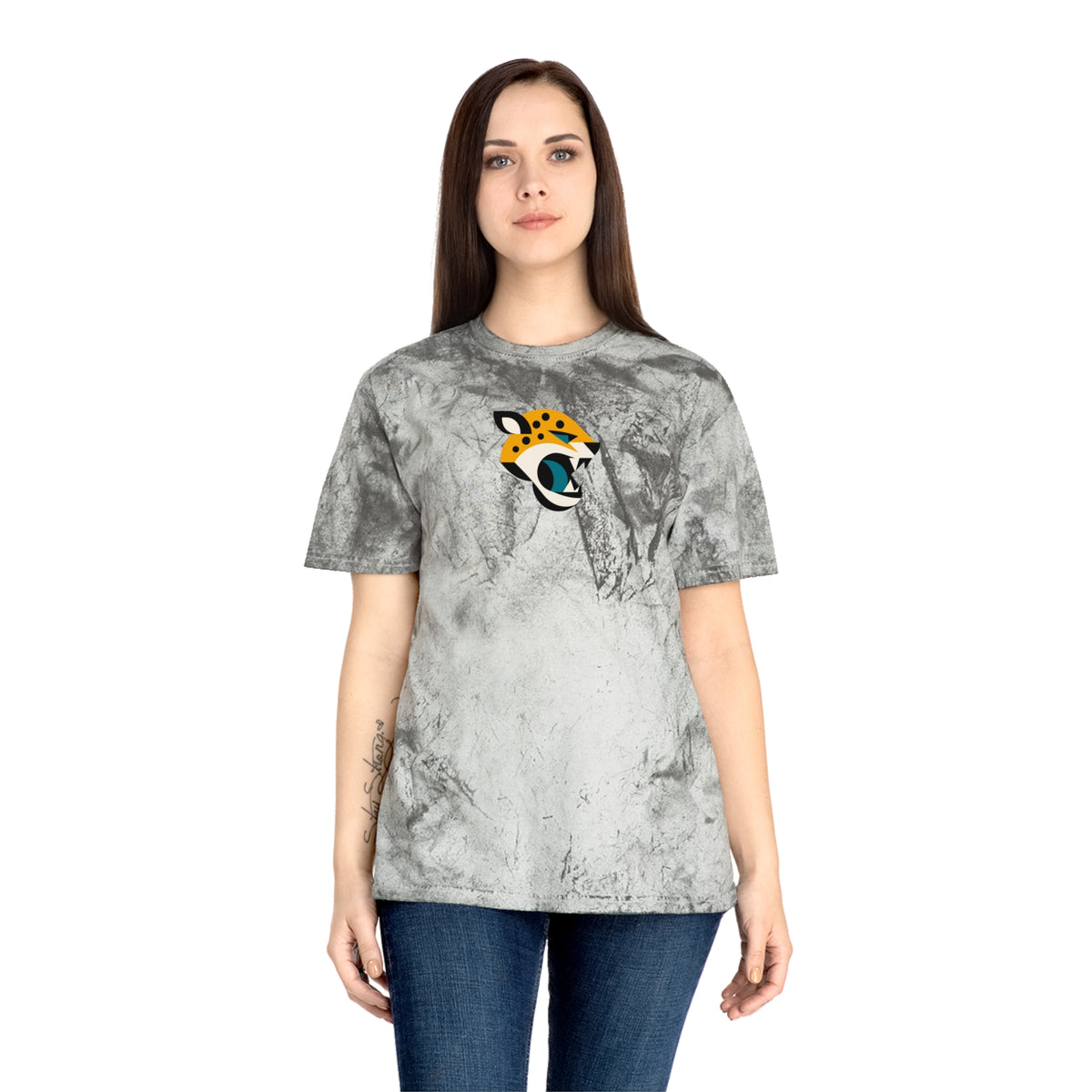 Jacksonville Football Tie-Dye Tee — Smoke, Black, Gold & White