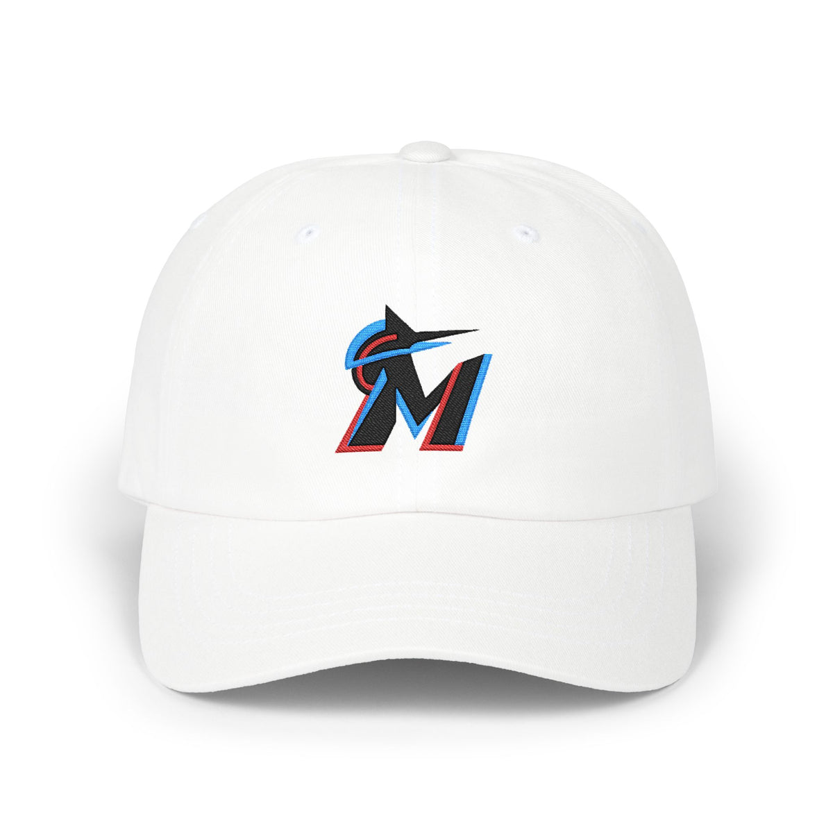 Miami Baseball Dad Cap — Embroidered, Black, Aqua & Red