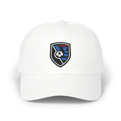 San Jose Soccer Dad Cap — Embroidered, Black, White & Royal