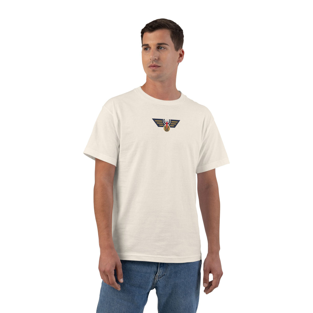 New Orleans Basketball Heavyweight Tee — Natural, Navy, Old Gold & White
