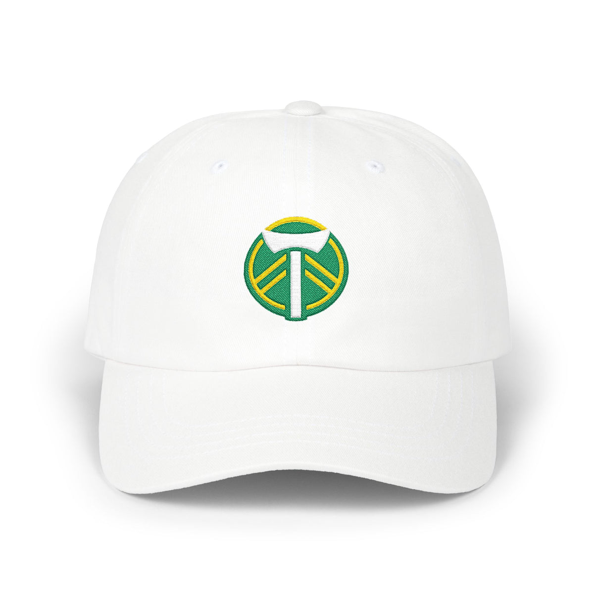 Portland Soccer Dad Cap — Embroidered, Kelly Green, White & Gold