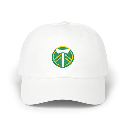 Portland Soccer Dad Cap — Embroidered, Kelly Green, White & Gold