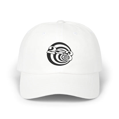 Dad Cap — Minimal Black Swirl Logo Embroidered Baseball Hat