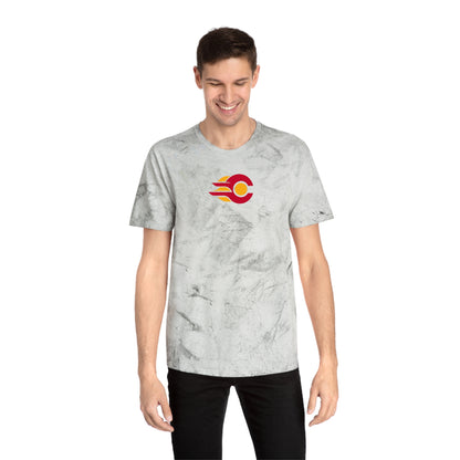 Calgary Hockey Tie-Dye Tee — Smoke, Red & Gold