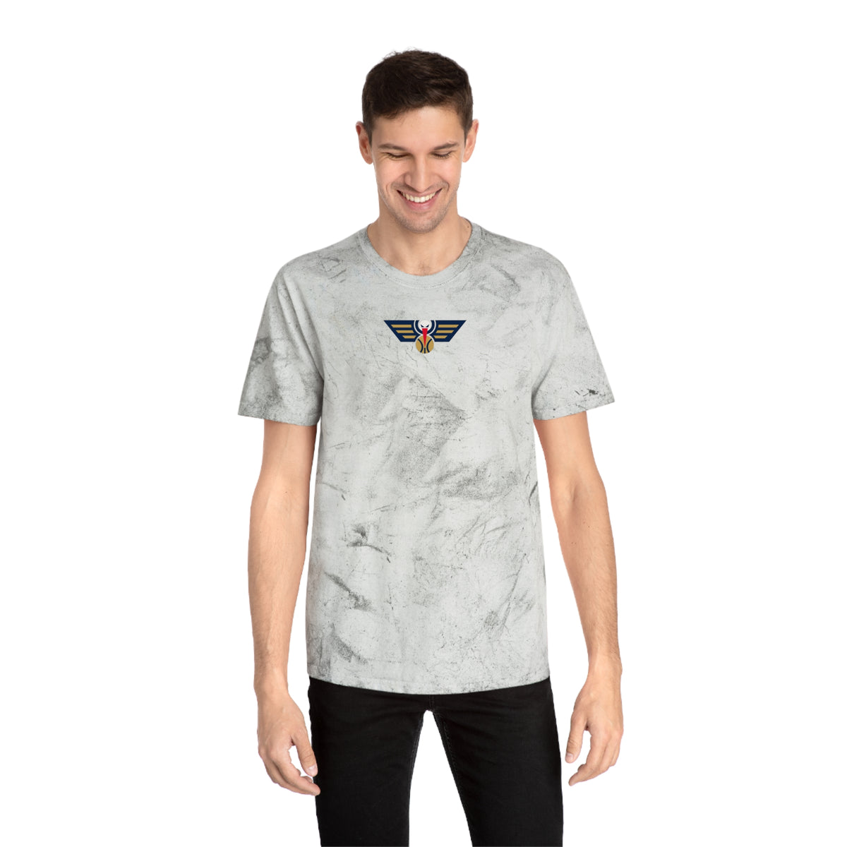 New Orleans Basketball Tie-Dye Tee — Smoke, Navy, Old Gold & White