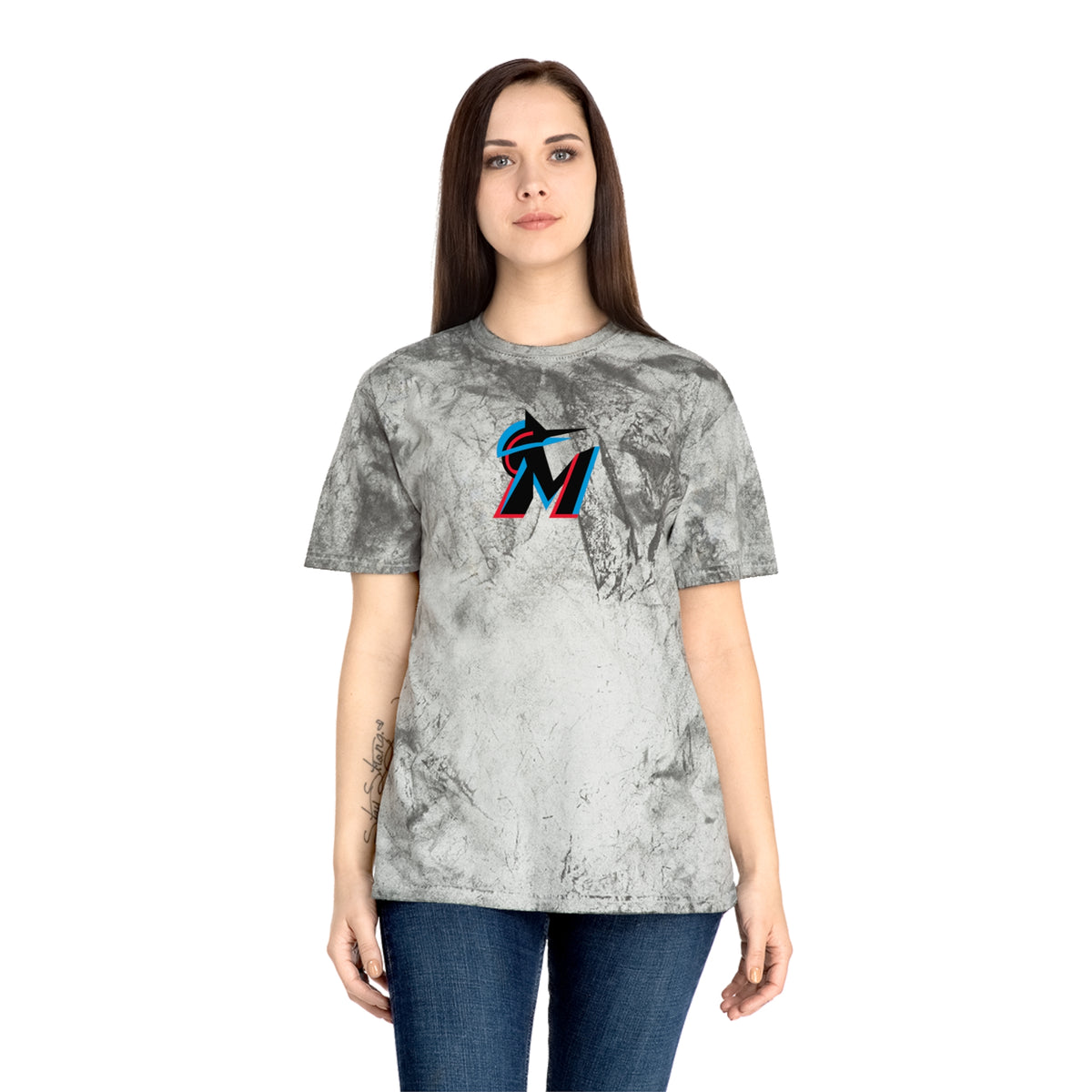 Miami Baseball Tie-Dye Tee — Smoke, Black, Aqua & Red