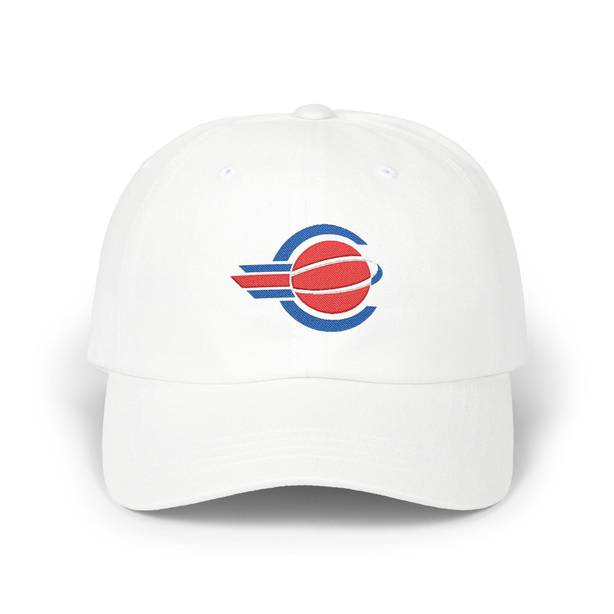 Detroit Basketball Dad Cap — Embroidered, Red, Royal & White
