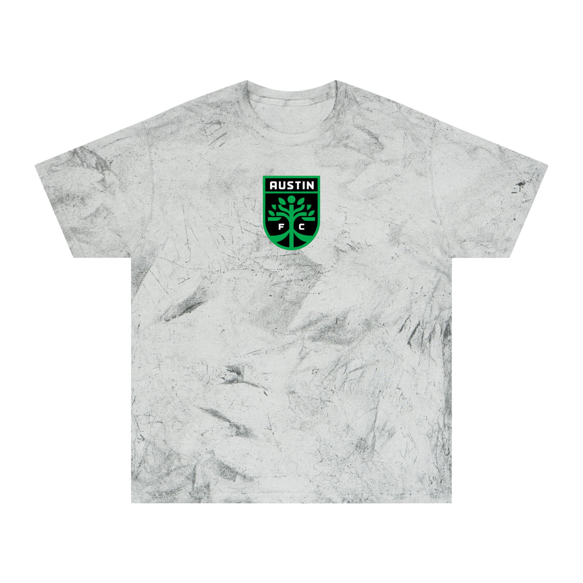 Austin Soccer Tie-Dye Tee — Smoke, Black, Kiwi Green & White