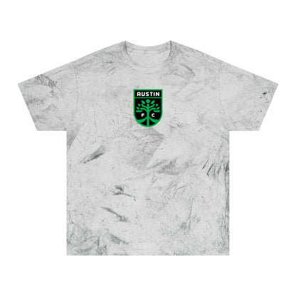 Austin Soccer Tie-Dye Tee — Smoke, Black, Kiwi Green & White