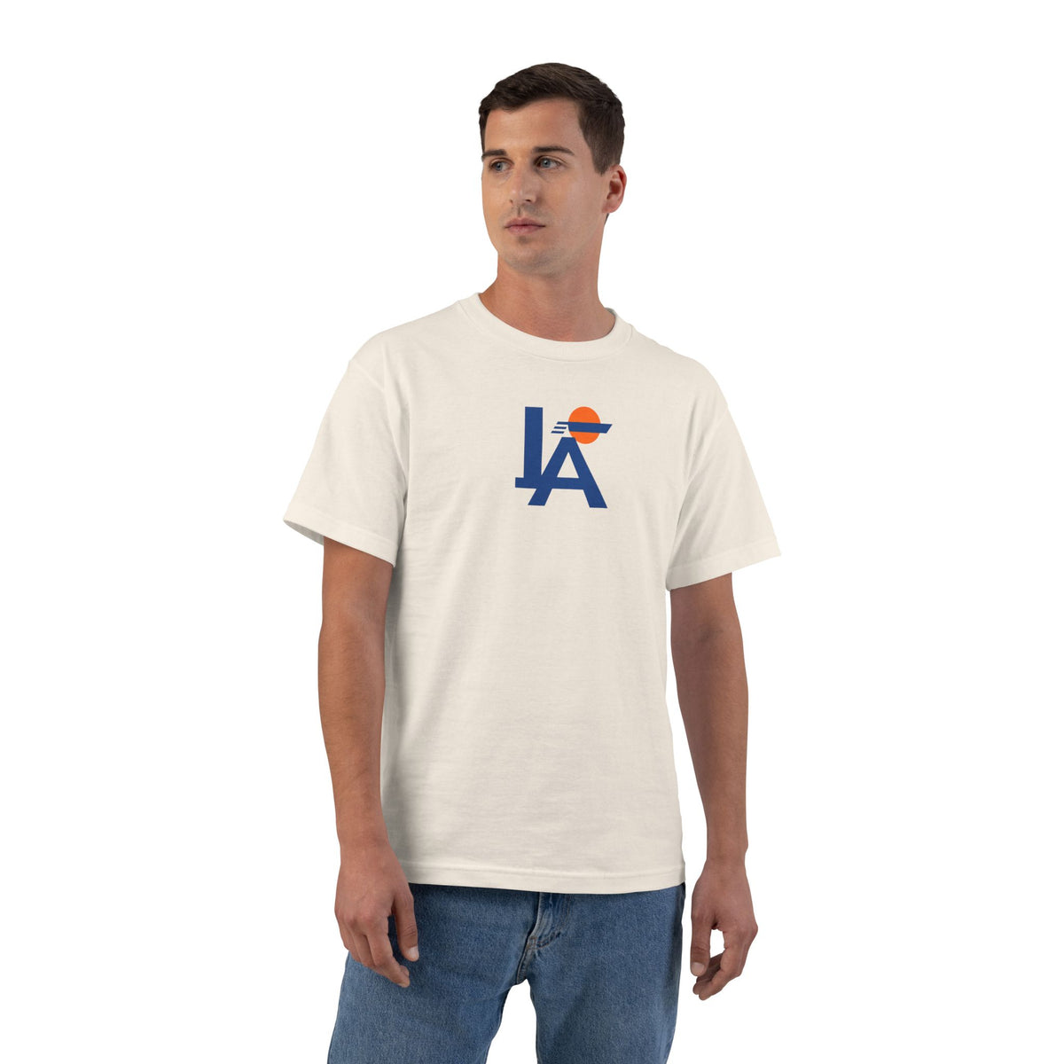 Los Angeles Baseball Heavyweight Tee — Natural, Royal & Orange