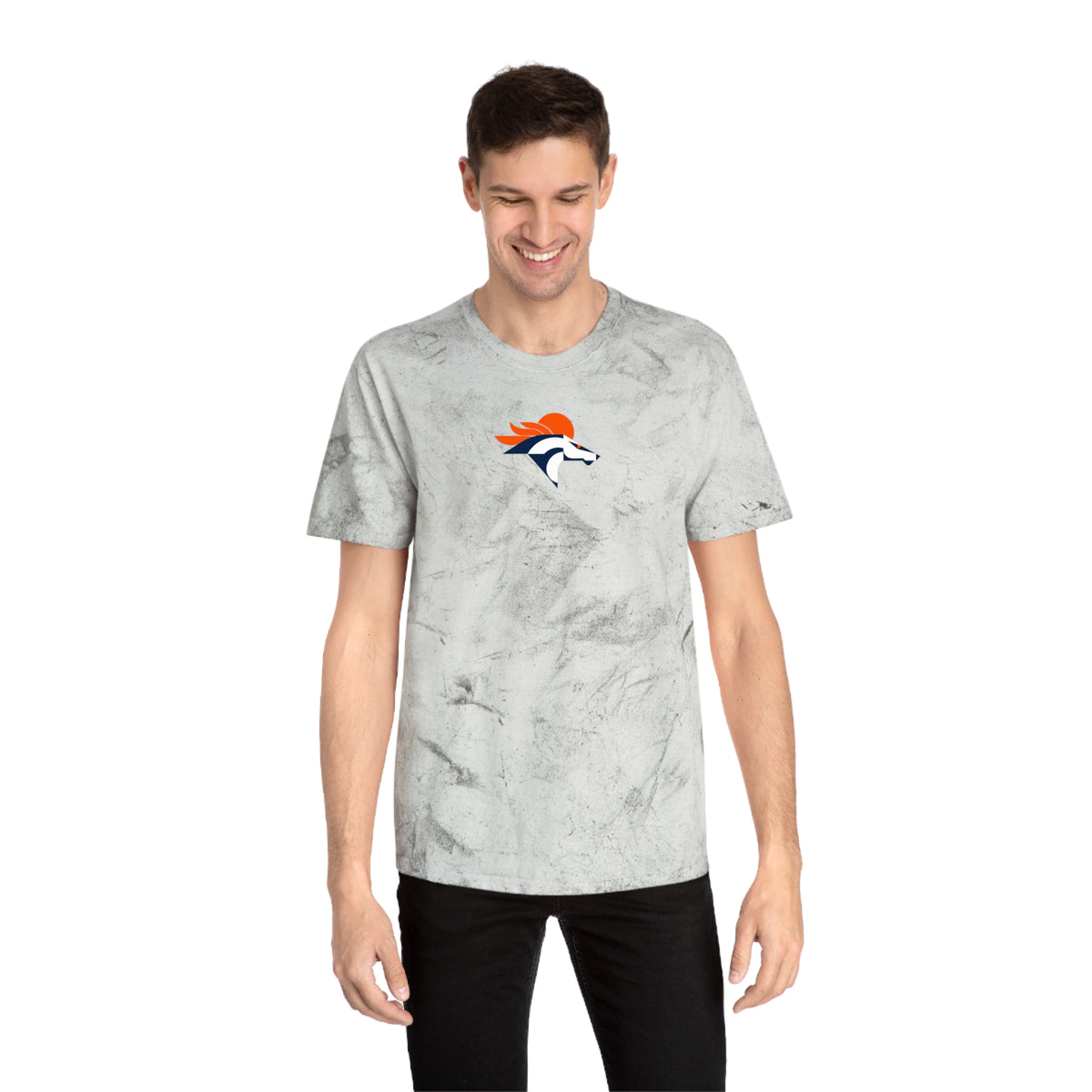 Denver Football Tie-Dye Tee — Smoke, Orange, White & Navy