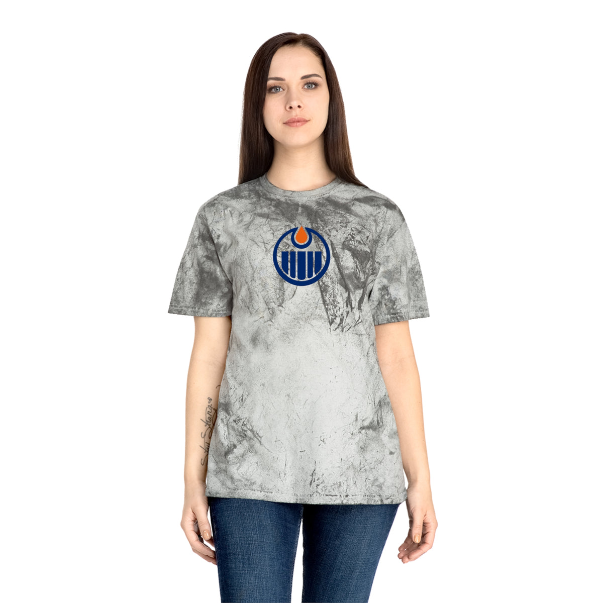 Edmonton Hockey Tie-Dye Tee — Smoke, Navy & Orange