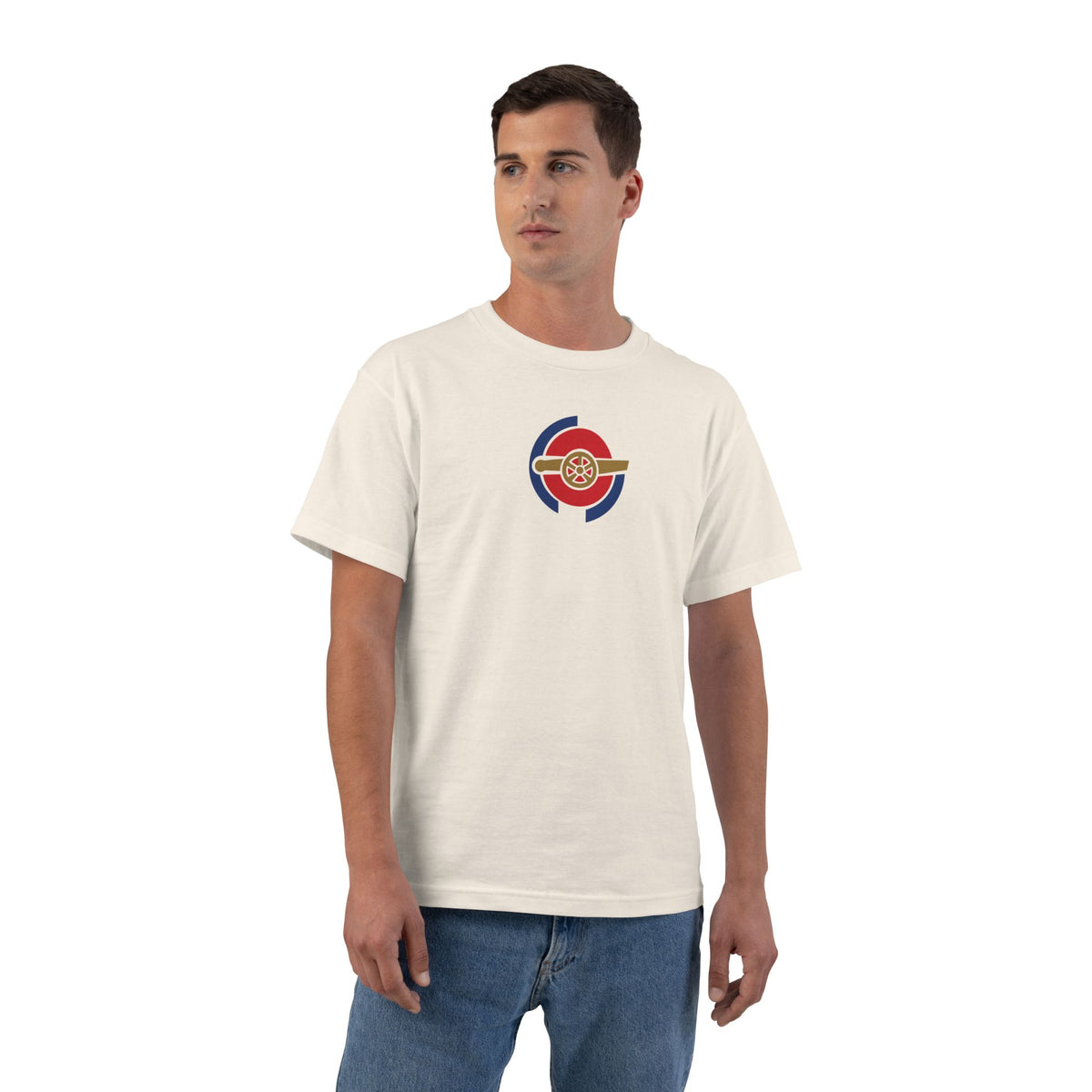 London Soccer Heavyweight Tee — Natural, Red, Navy & Old Gold